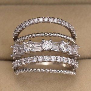 NEW 925 STERLING SILVER DIAMOND MULTI BAND RING